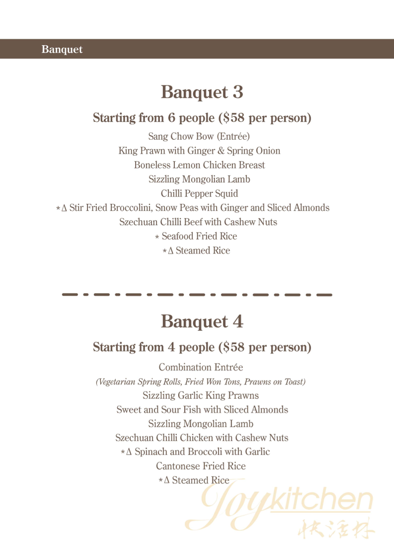 Menu, Joy Kitchen