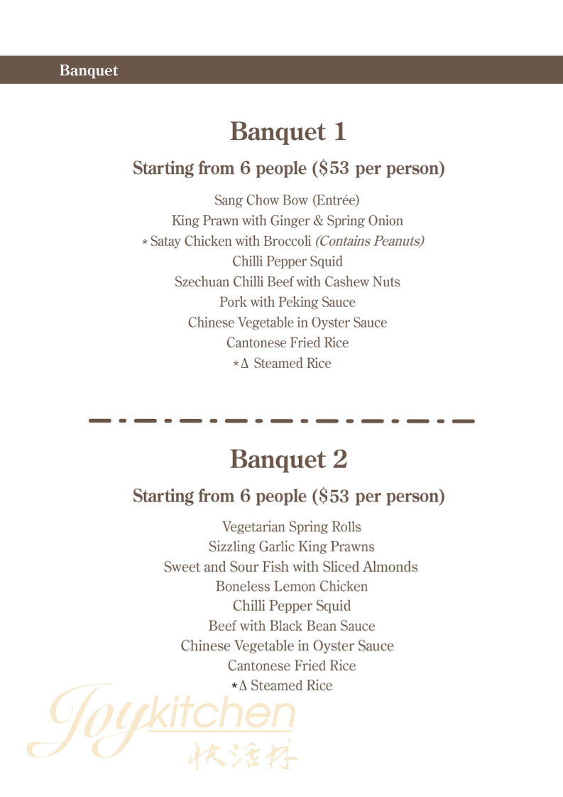 Menu, Joy Kitchen