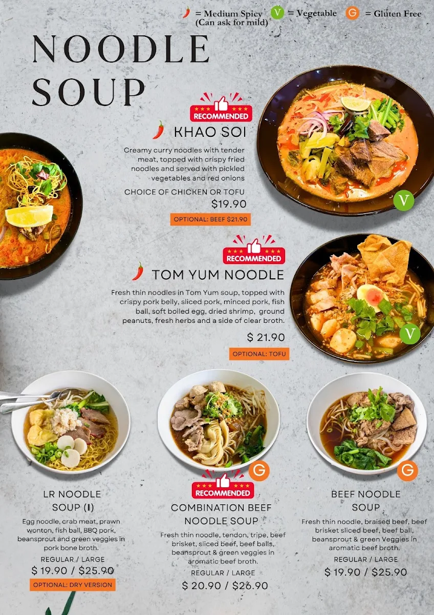 Menu, Lert Rod Thai Restaurant and Bar