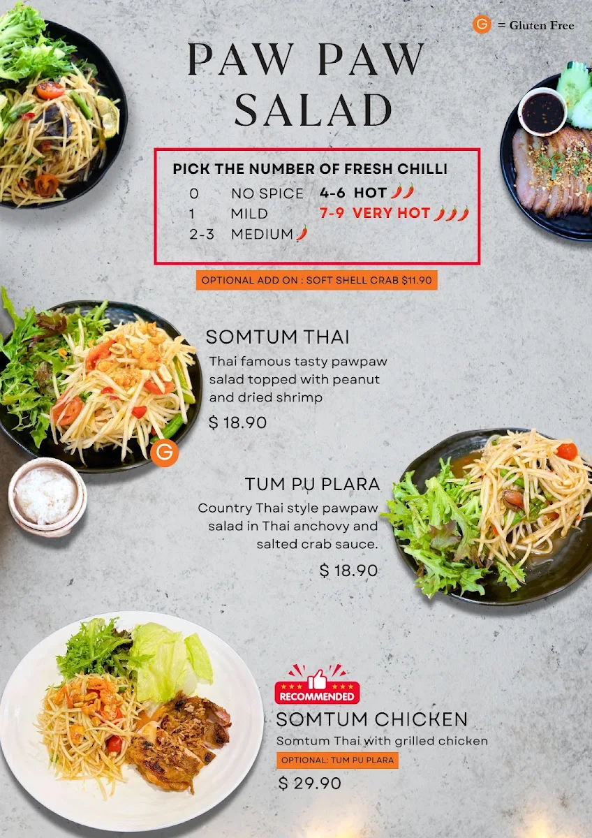 Menu, Lert Rod Thai Restaurant and Bar