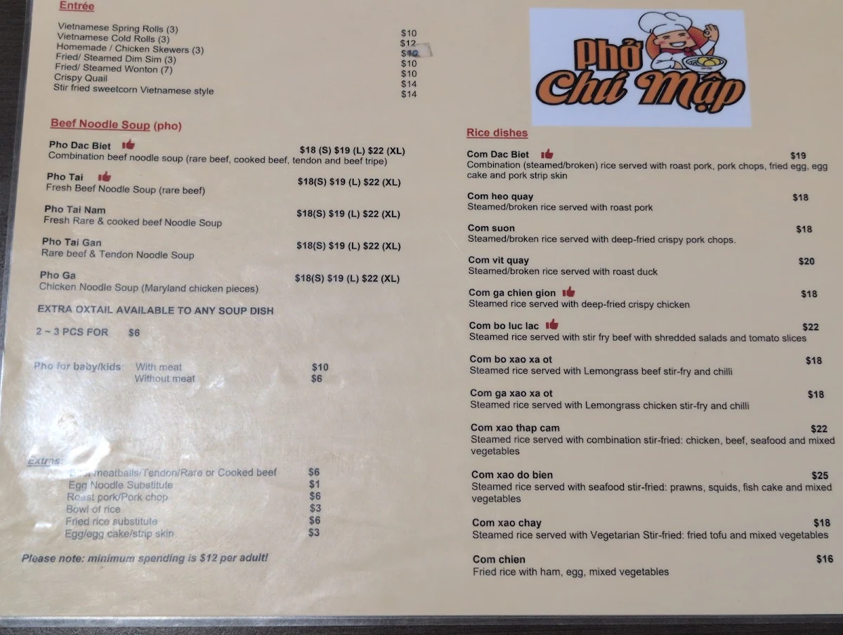 Menu, Pho Chu Map