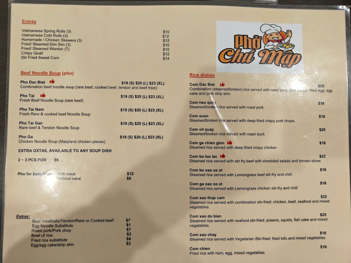 Menu, Pho Chu Map