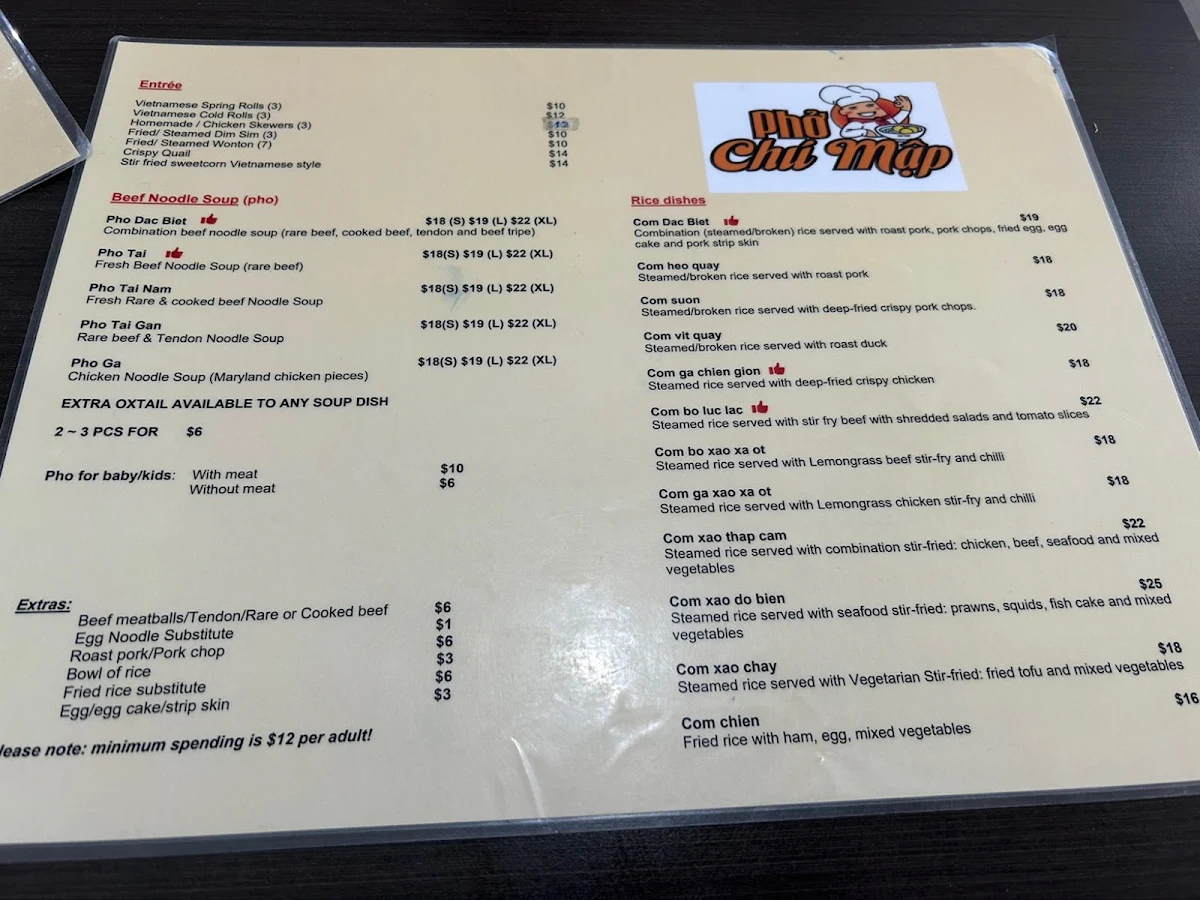 Menu, Pho Chu Map