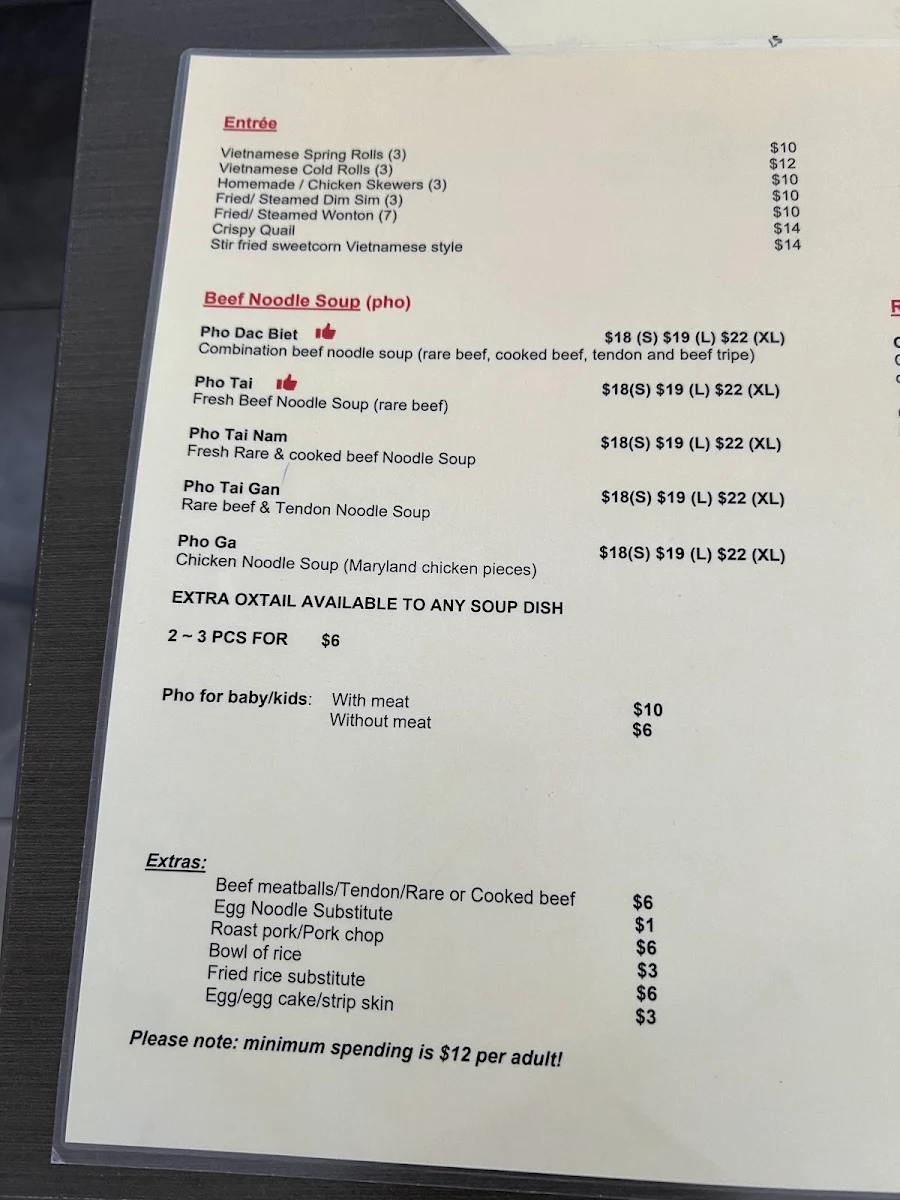 Menu, Pho Chu Map