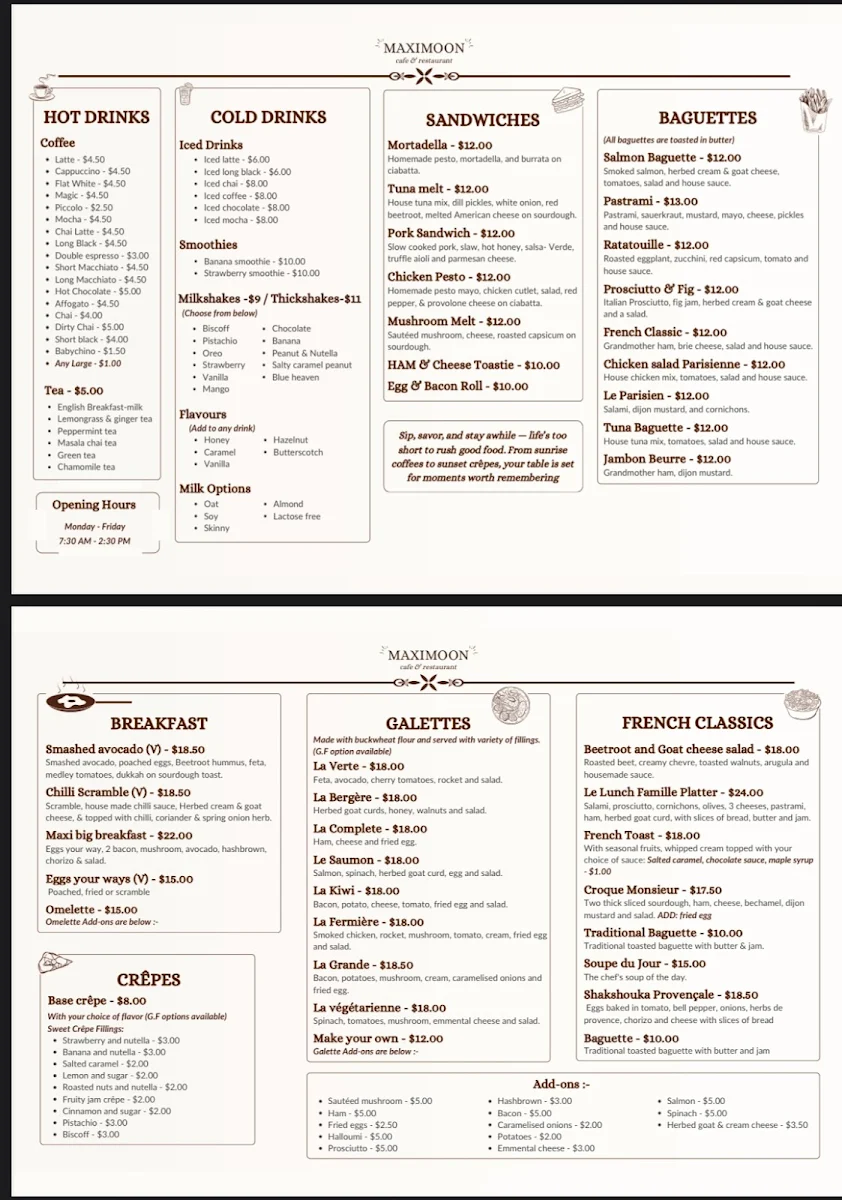 Menu, Maximoon