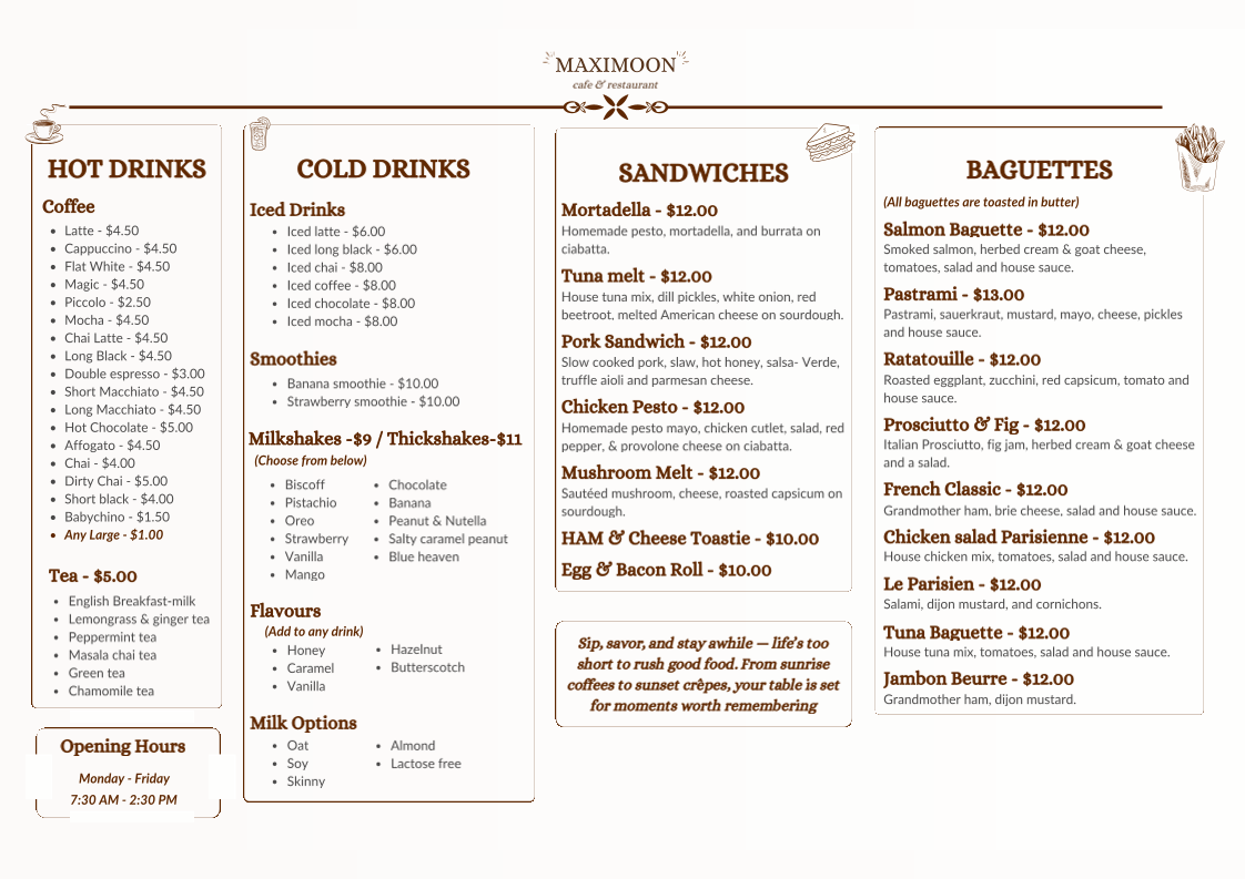 Menu, Maximoon