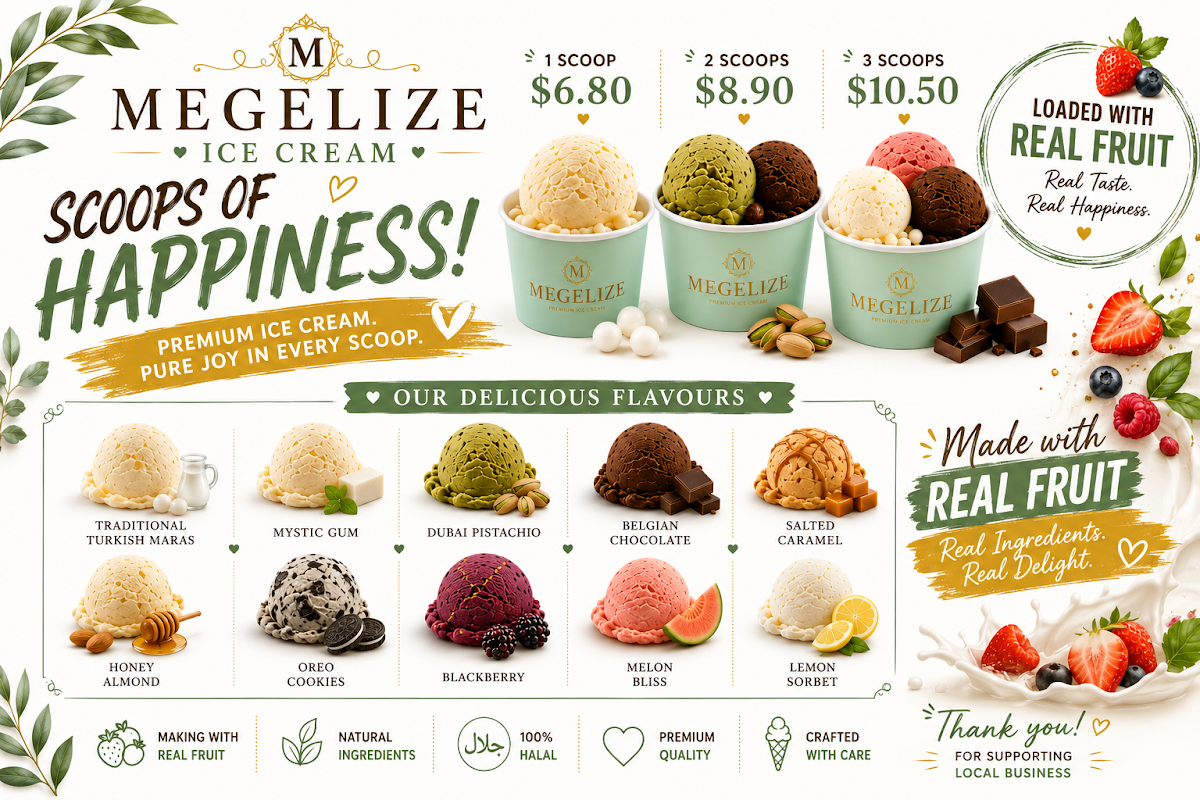 Menu, Megelize Icecream & Dessert