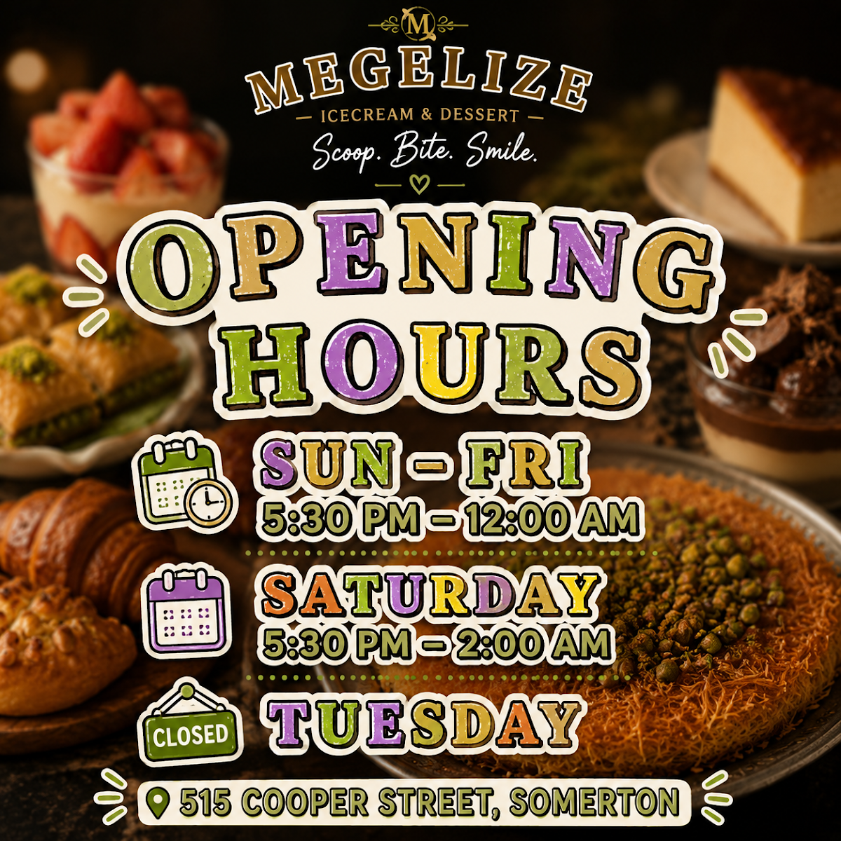 Menu, Megelize Icecream & Dessert