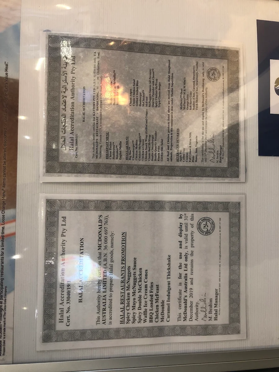 Menu, McDonald's Dandenong