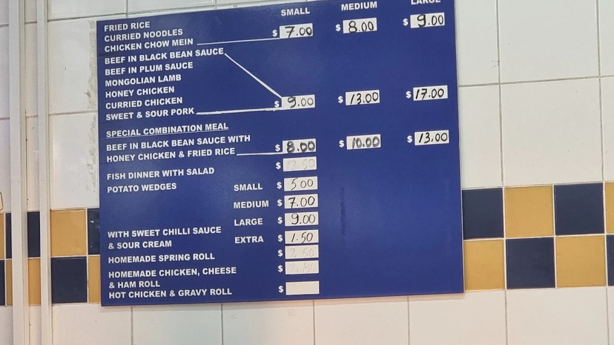 Menu, Lithgow Take Away