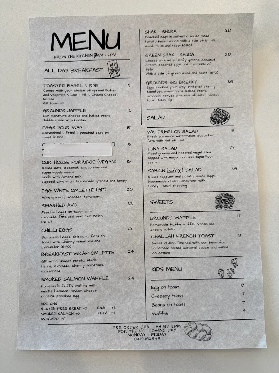 Menu, Grounds Brew House