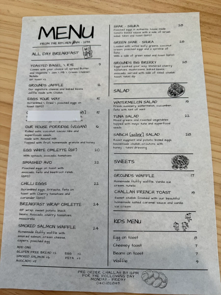 Menu, Grounds Brew House