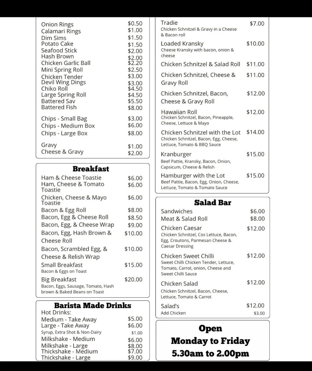 Menu, Cafe On Broadway