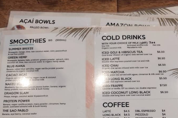 Menu, Bare Naked Bowls Dee Why