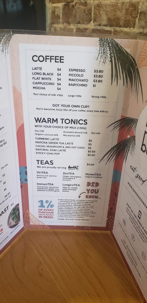 Menu, Bare Naked Bowls Dee Why