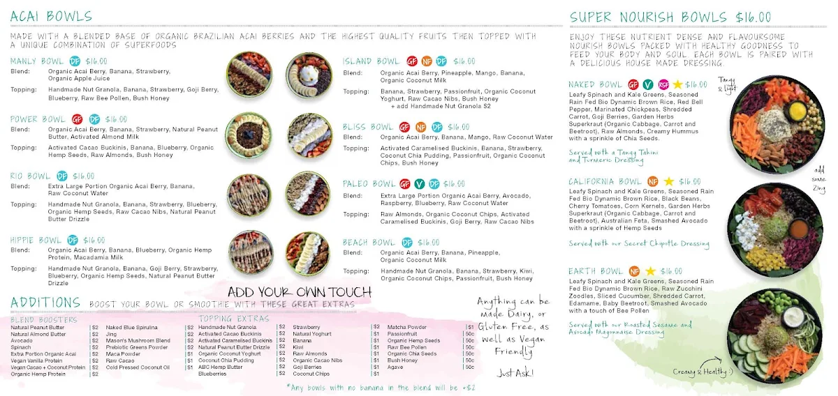 Menu, Bare Naked Bowls Dee Why