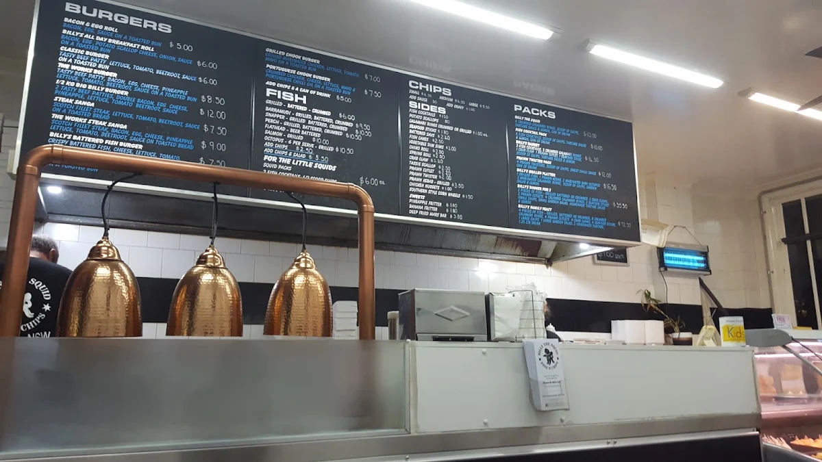 Menu, Billy The Squid Fish n Chips Camden