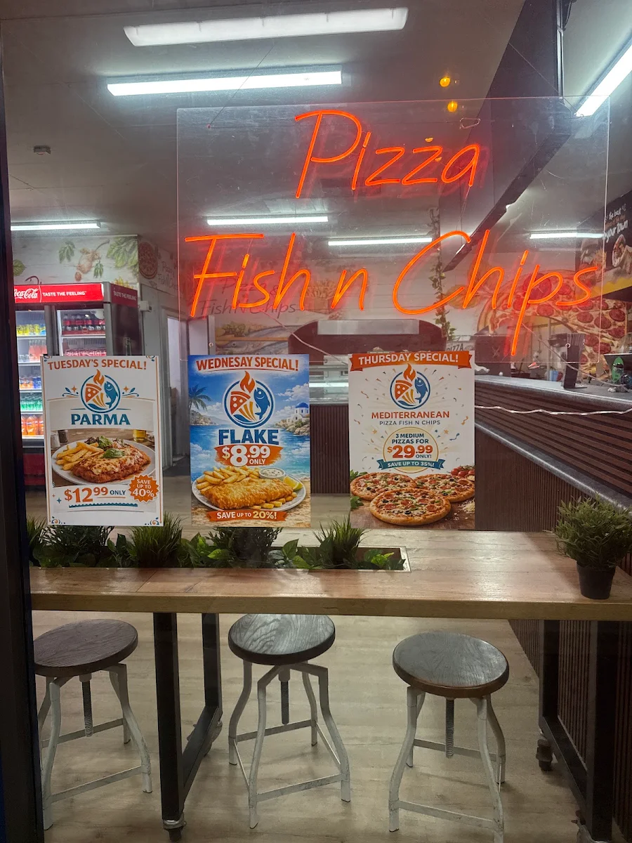 Menu, Mediterranean Pizza Fish N Chips
