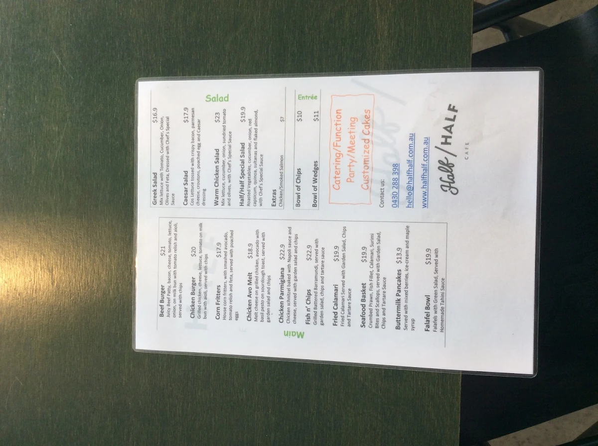 Menu, Half/Half Café