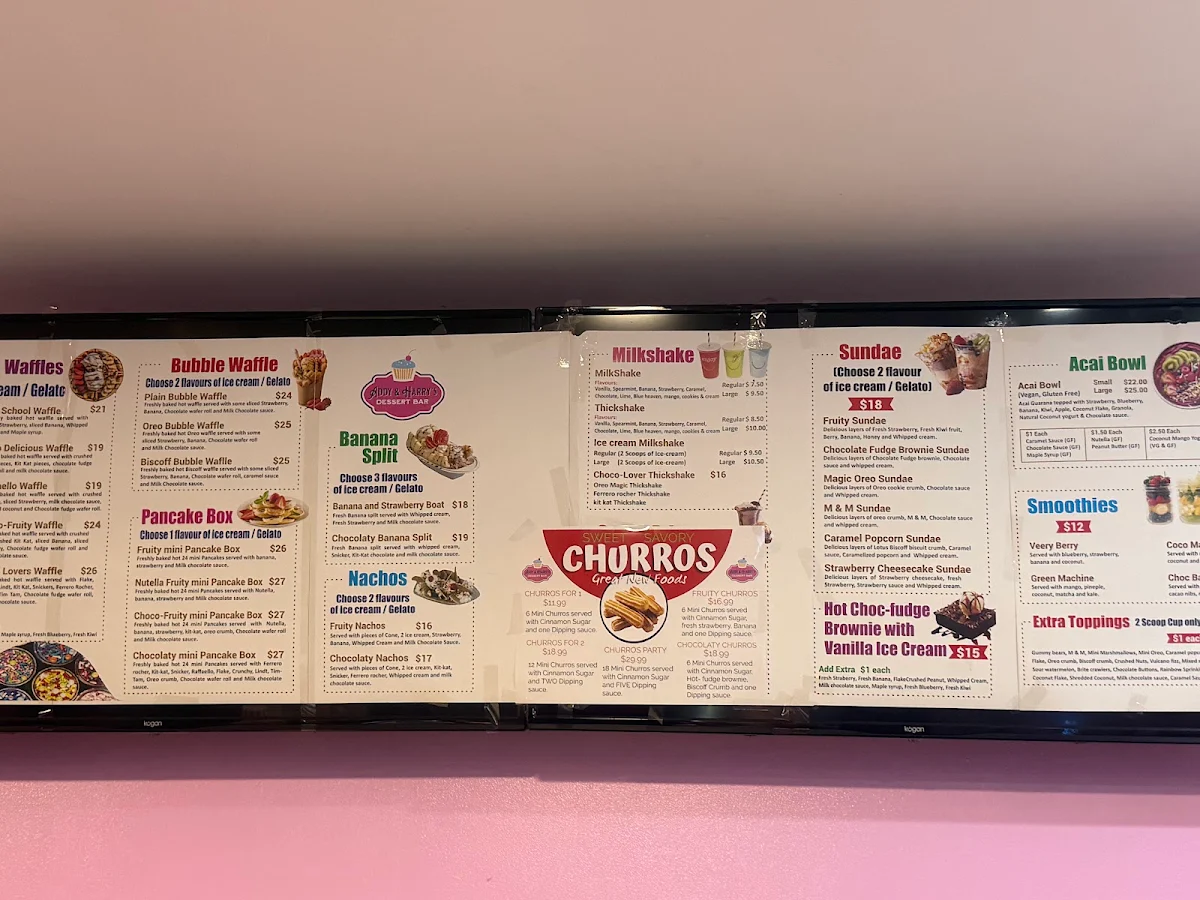 Menu, Addy & Harry's Dessert Bar