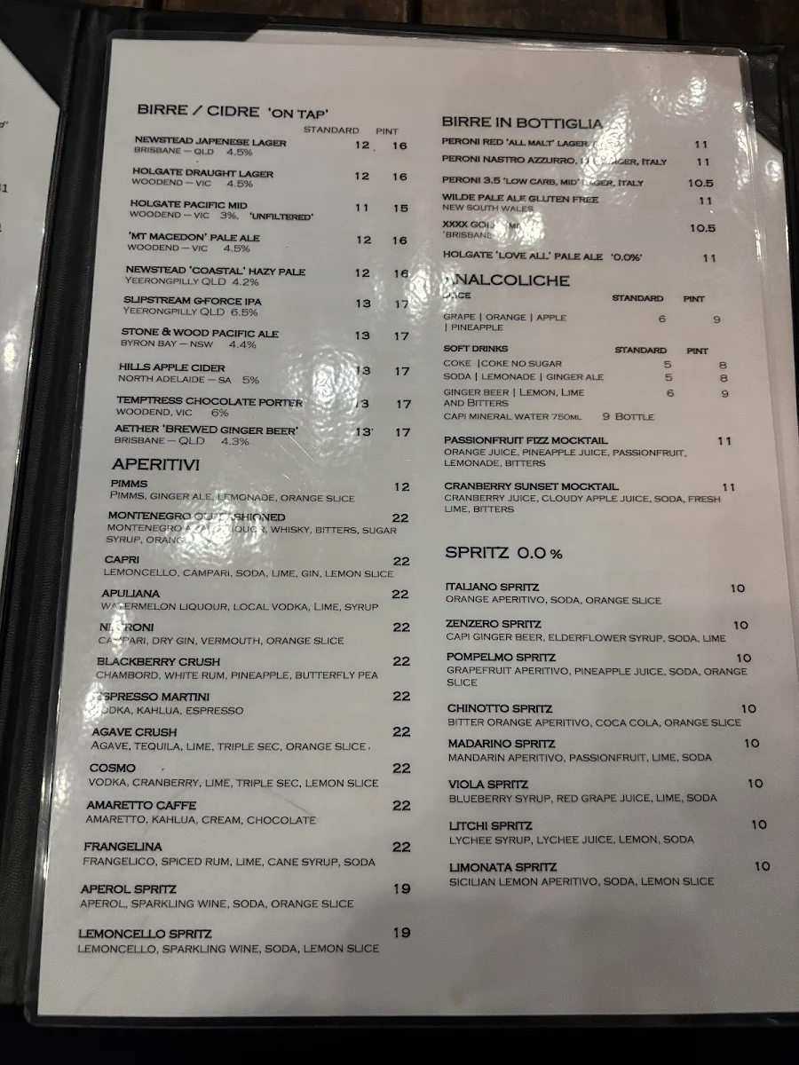 Menu, Factory 51 - Italian