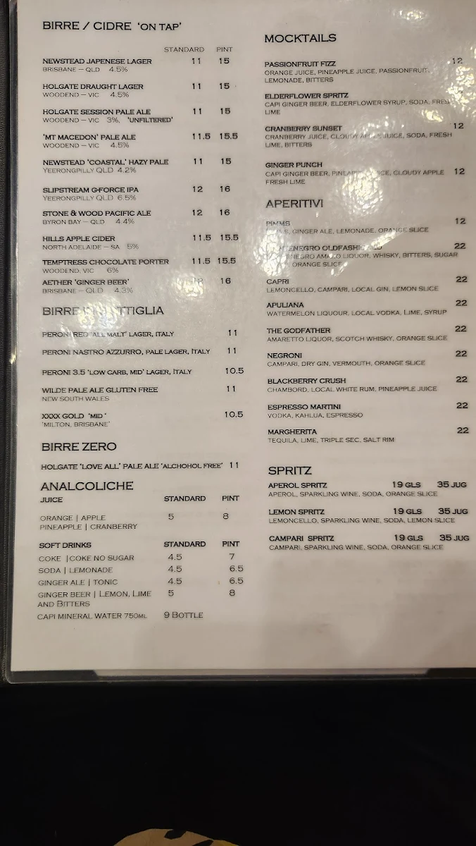 Menu, Factory 51 - Italian