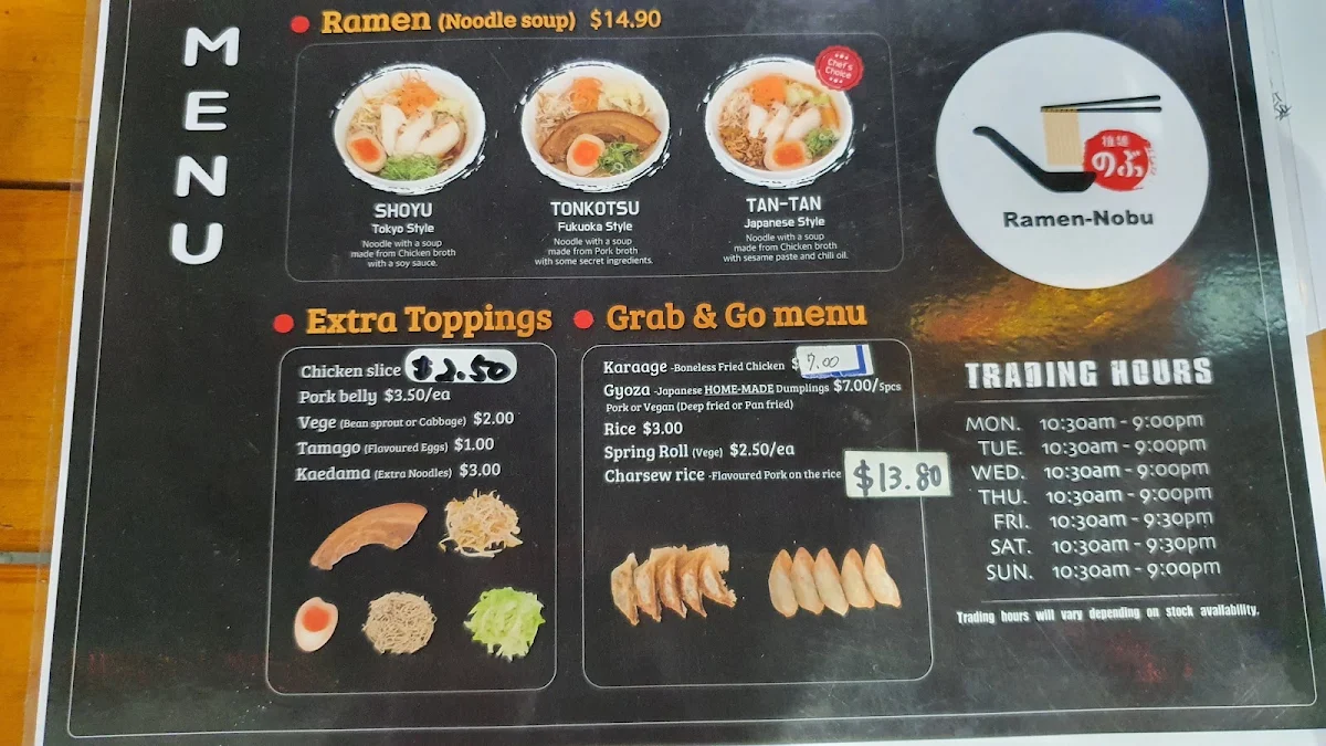Menu, Ramen Nobu