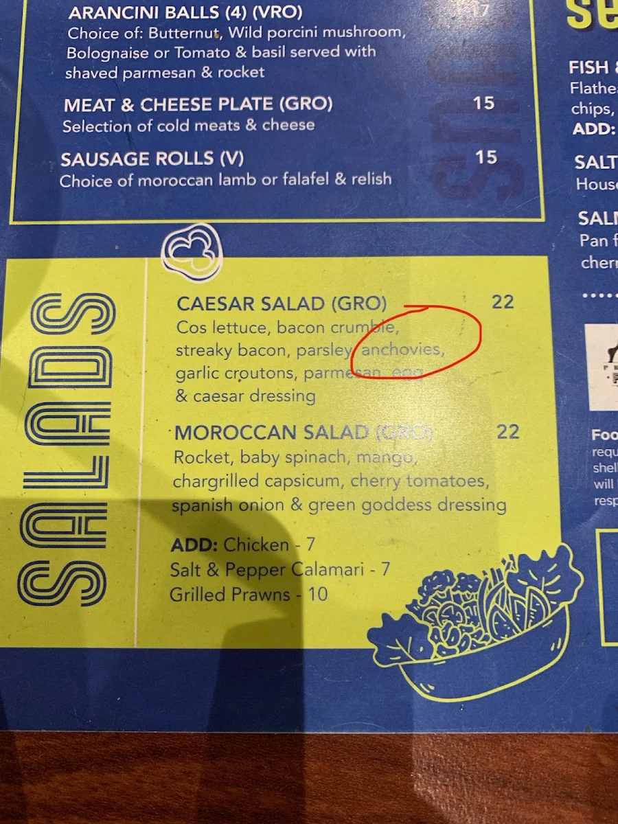 Menu, Playford Tavern