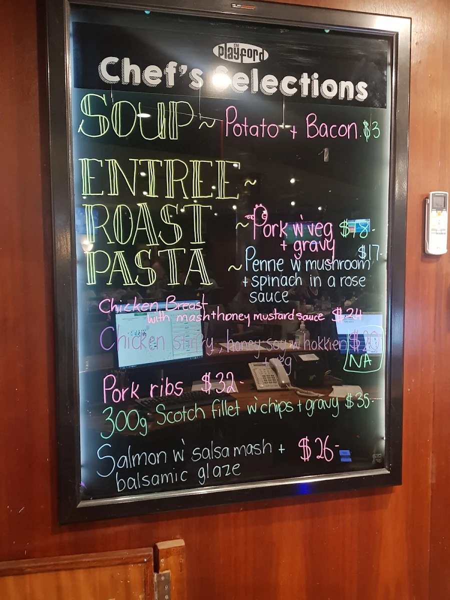 Menu, Playford Tavern