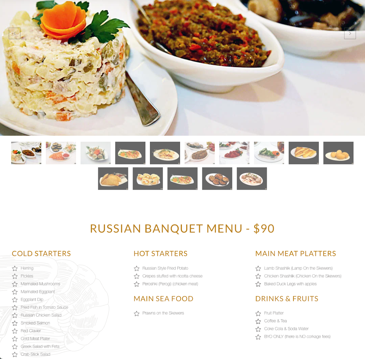 Menu, Rada Restaurant