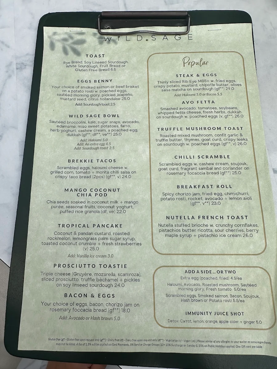 Menu, Wild Sage