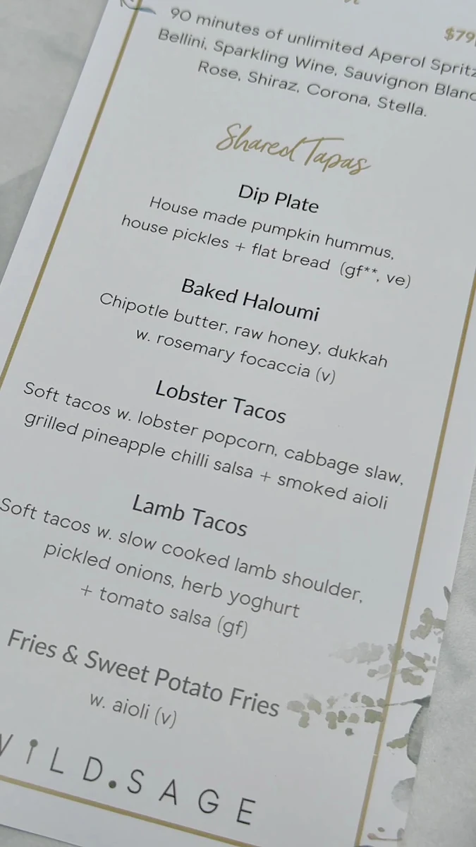 Menu, Wild Sage