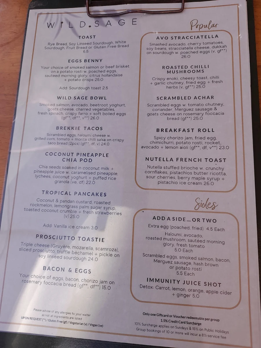 Menu, Wild Sage
