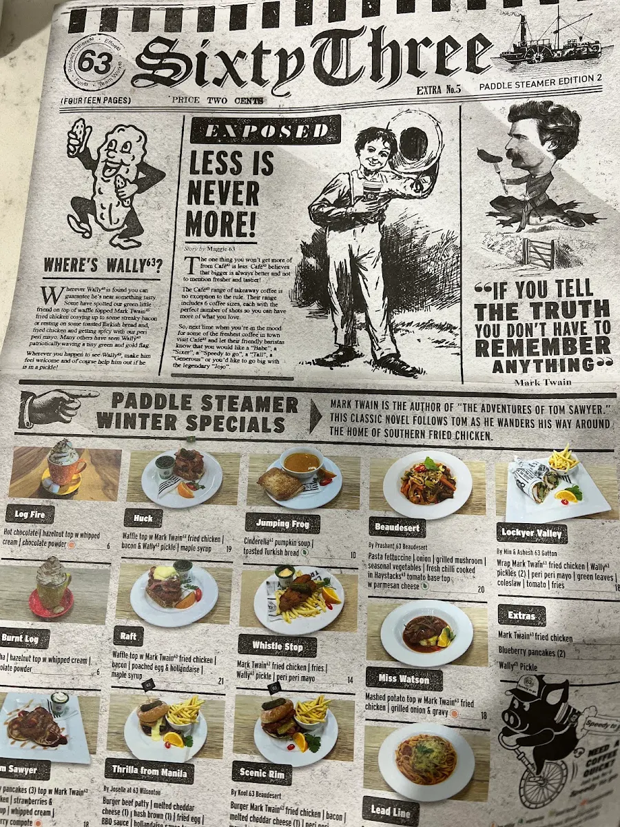 Menu, Cafe63 Yeppoon