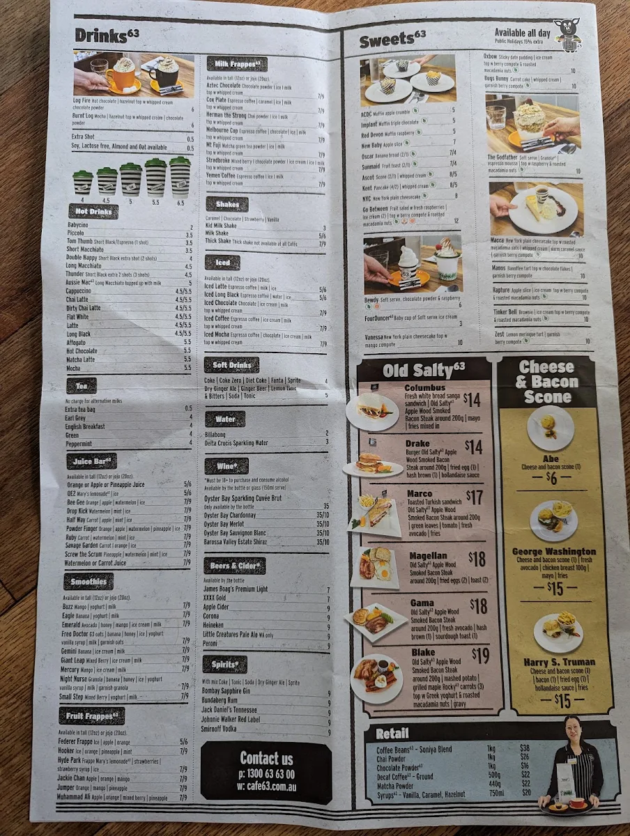 Menu, Cafe63 Yeppoon