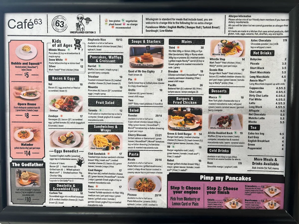 Menu, Cafe63 Yeppoon