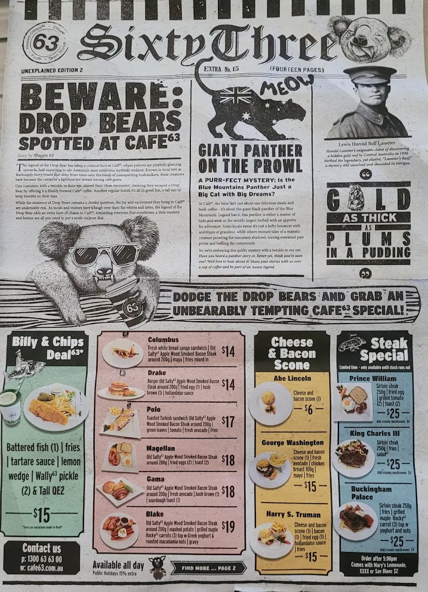 Menu, Cafe63 Yeppoon