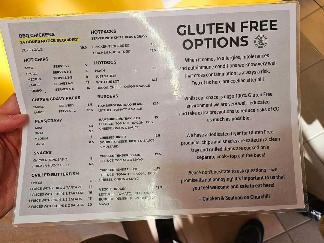 Menu, Chicken & Seafood on Churchill