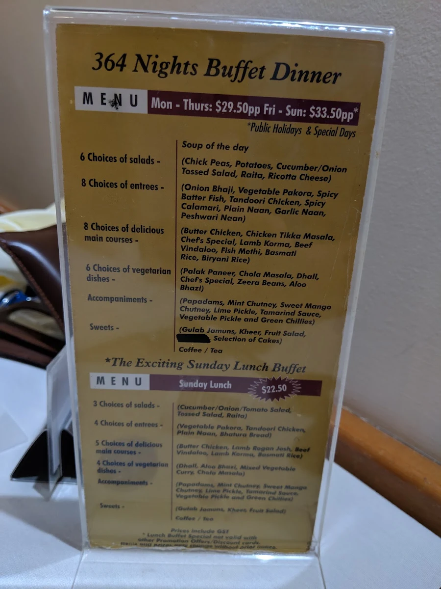 Menu, KOH-I-NOOR Restaurant