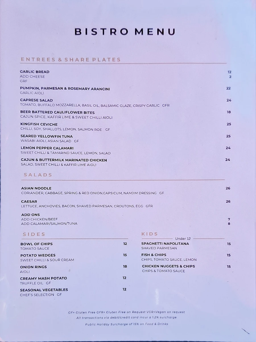 Menu, The Wooli Tavern