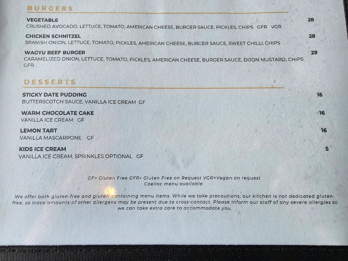Menu, The Wooli Tavern