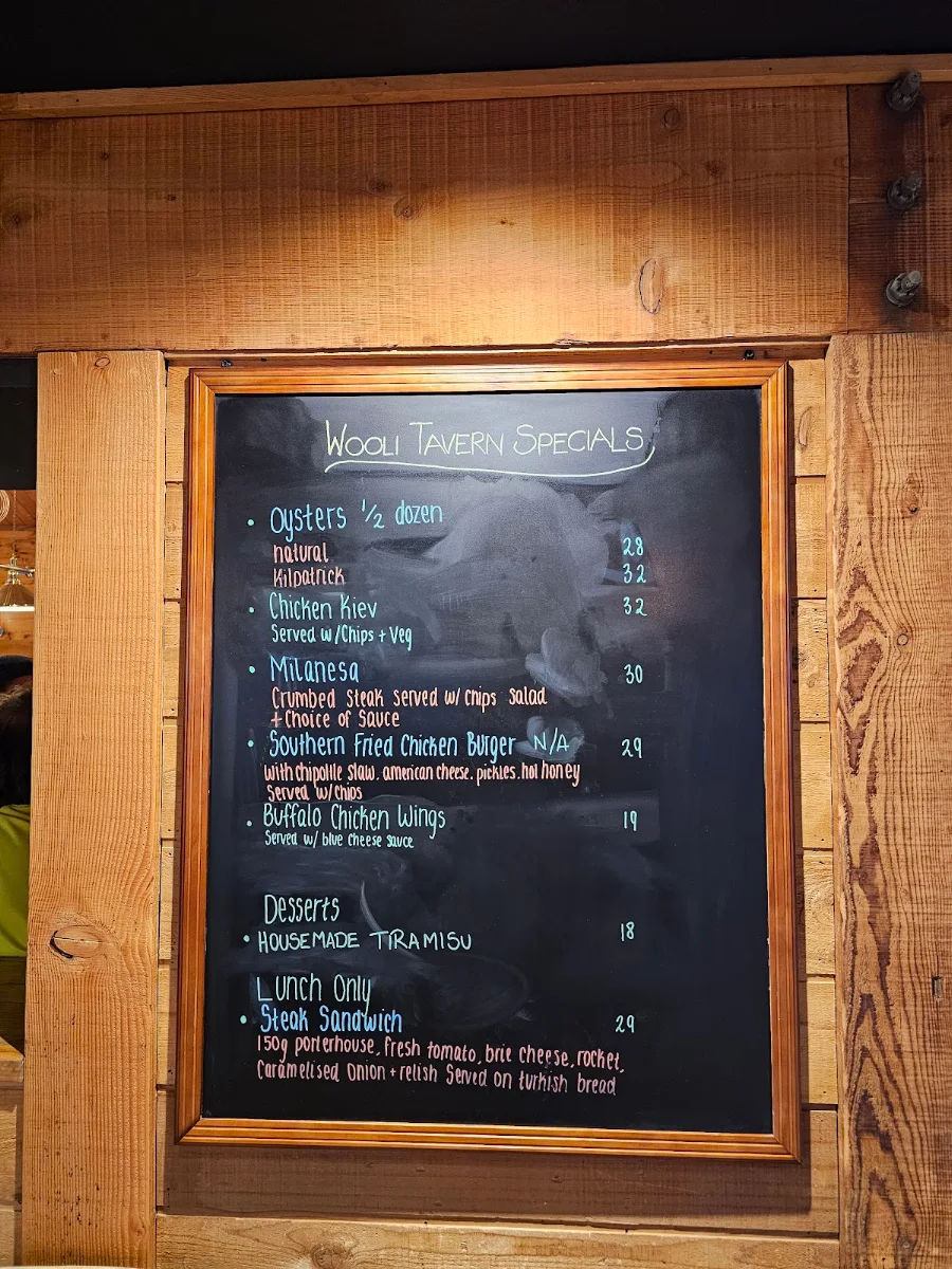 Menu, The Wooli Tavern