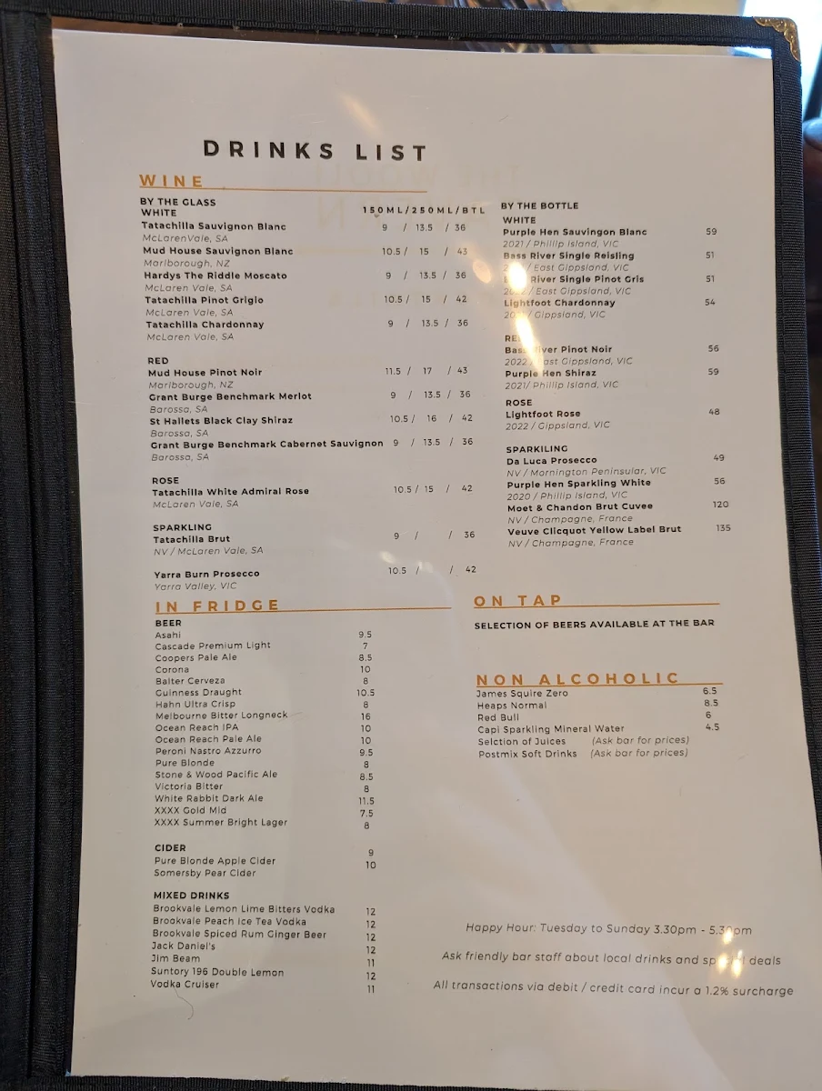 Menu, The Wooli Tavern