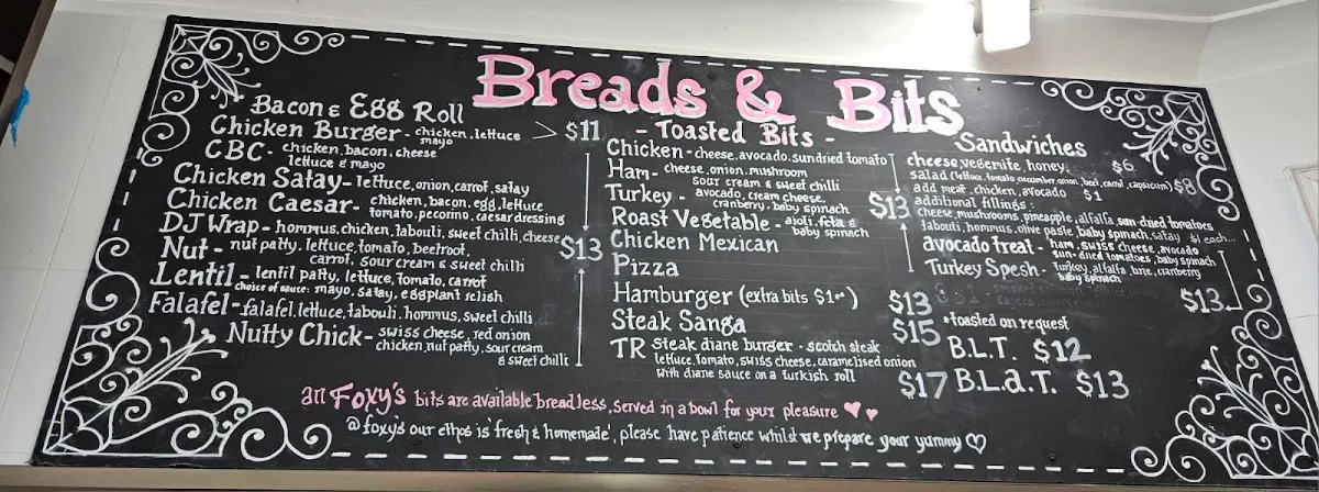 Menu, Foxys Cafe