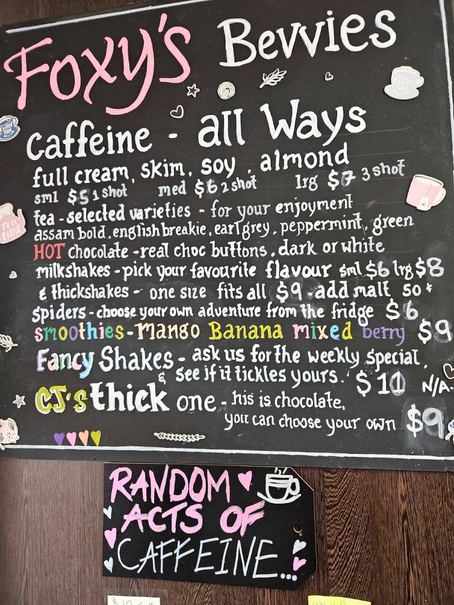Menu, Foxys Cafe