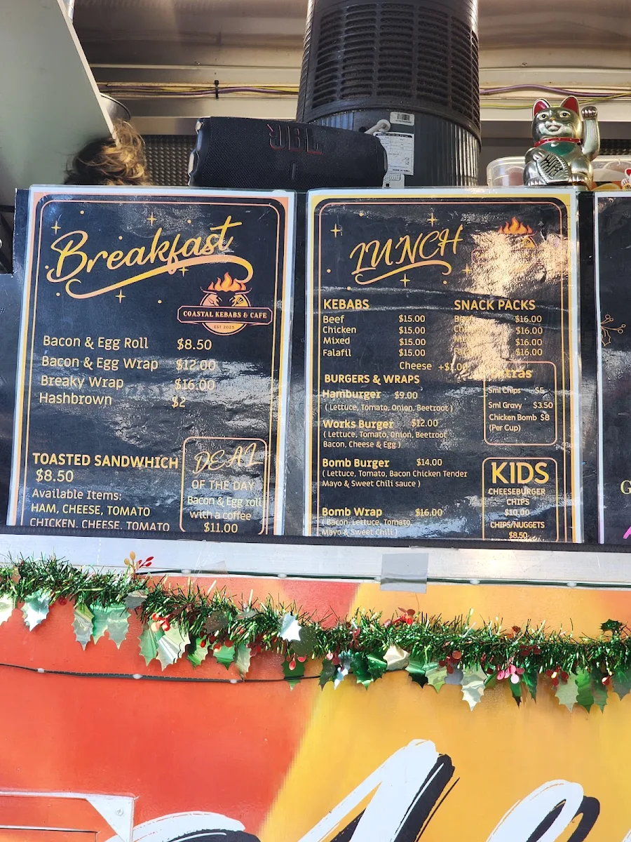 Menu, Coastal Kebabs & Cafe