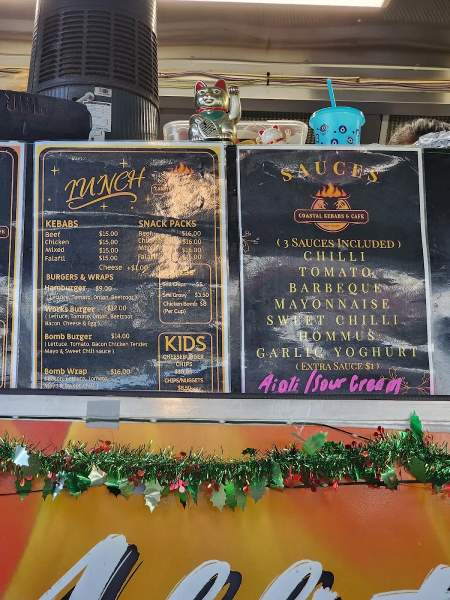 Menu, Coastal Kebabs & Cafe