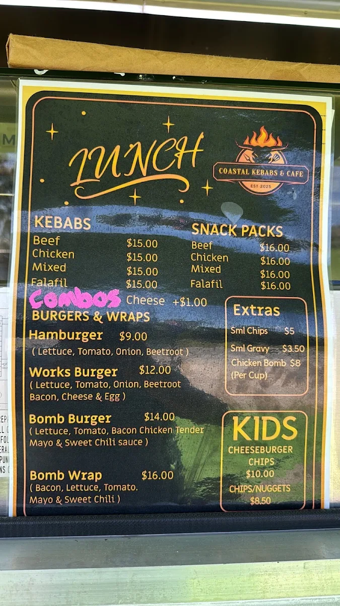Menu, Coastal Kebabs & Cafe