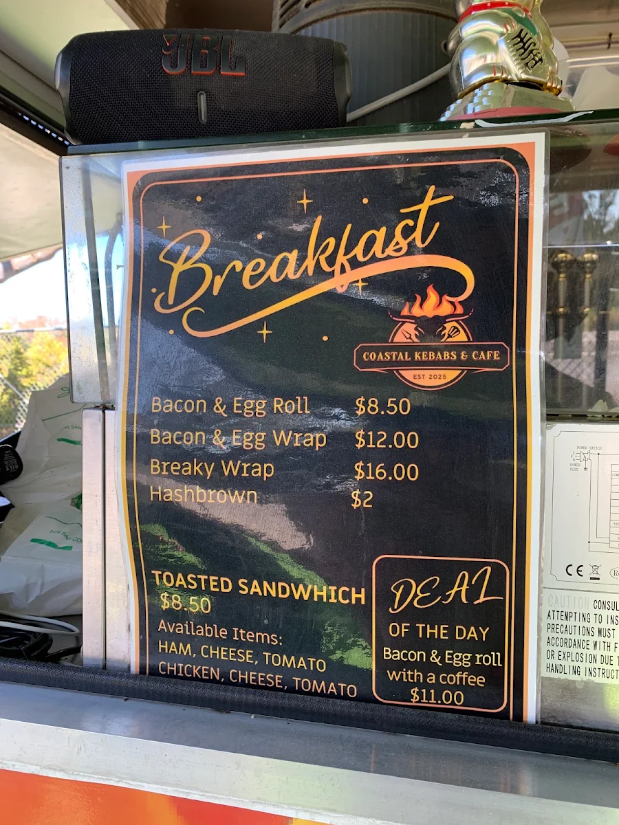 Menu, Coastal Kebabs & Cafe