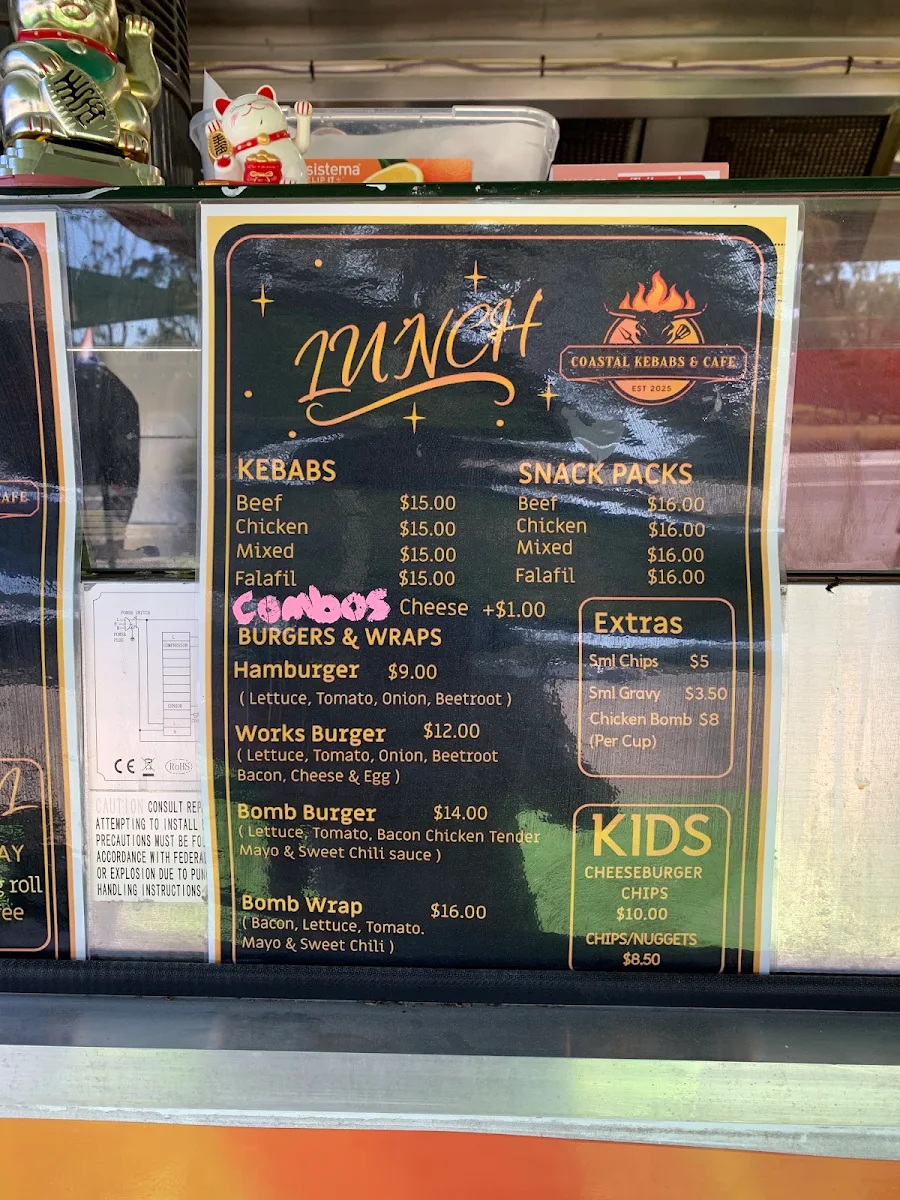 Menu, Coastal Kebabs & Cafe